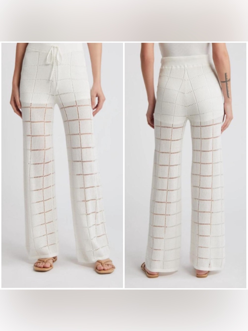 RAILS Maja Pant Womens XL White Wide Leg High Rise Open Knit Resortwear Vacation